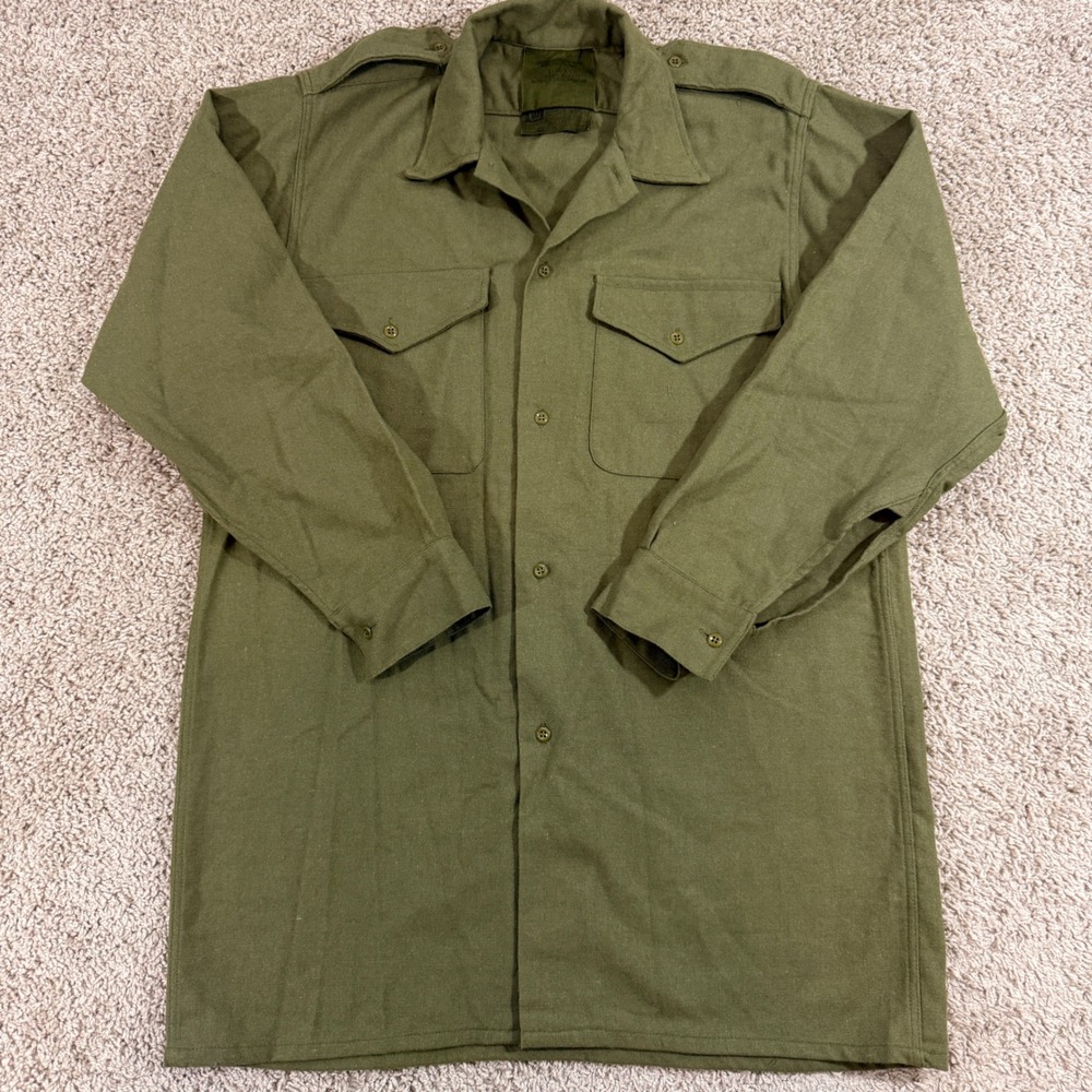 Vintage Ladymad Belfast Military Field Shirt Mens Size 2 Olive Green Good Wool